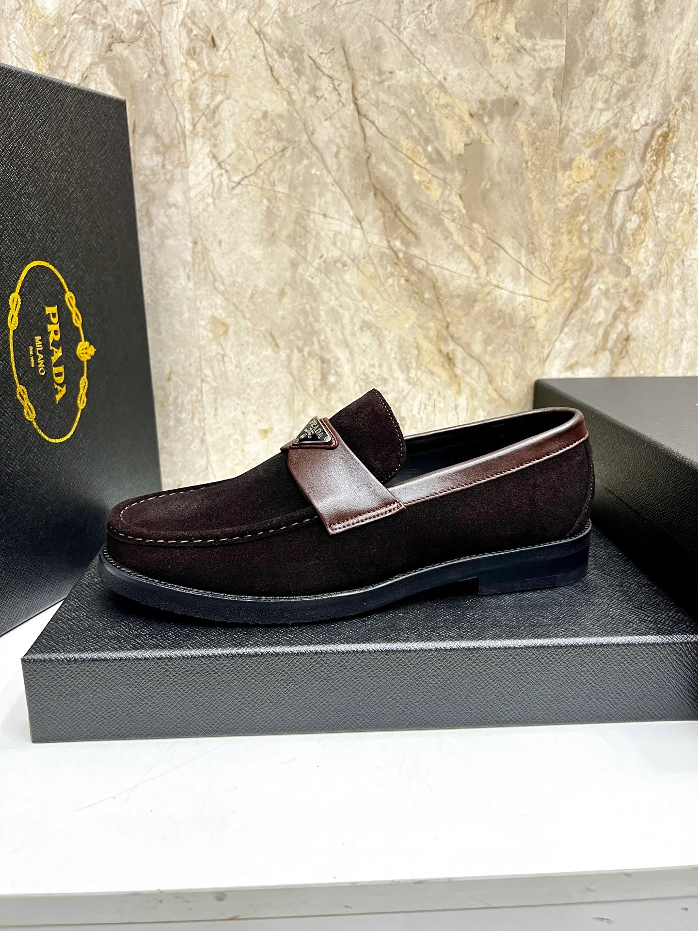 PRADA~ Size: 38-44 (customized 45/46 P: 💰880 P's original official website new high-end men's leather shoes, top-quality original replicas, made of imported open edge beads/calf leather, calf leather breathable lining, original leather outsole!